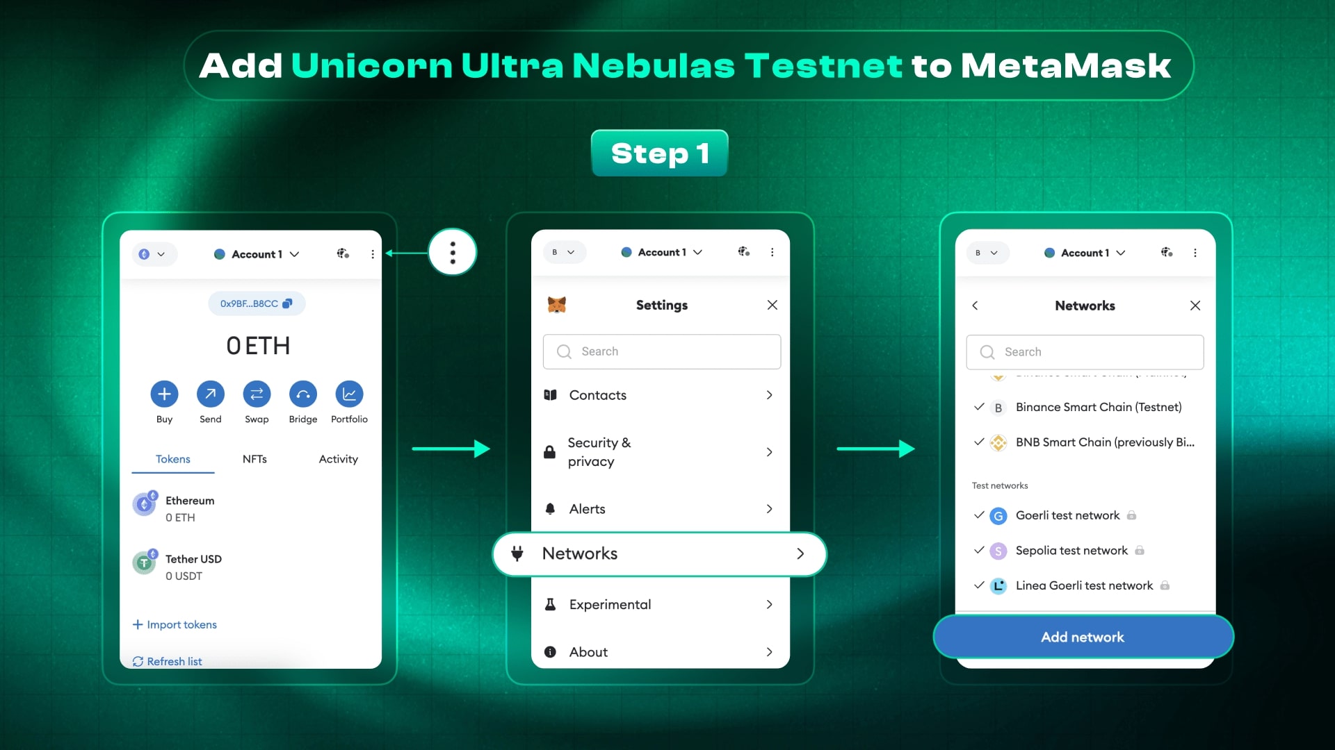 add unicorn ultra nebulas testnet step 1