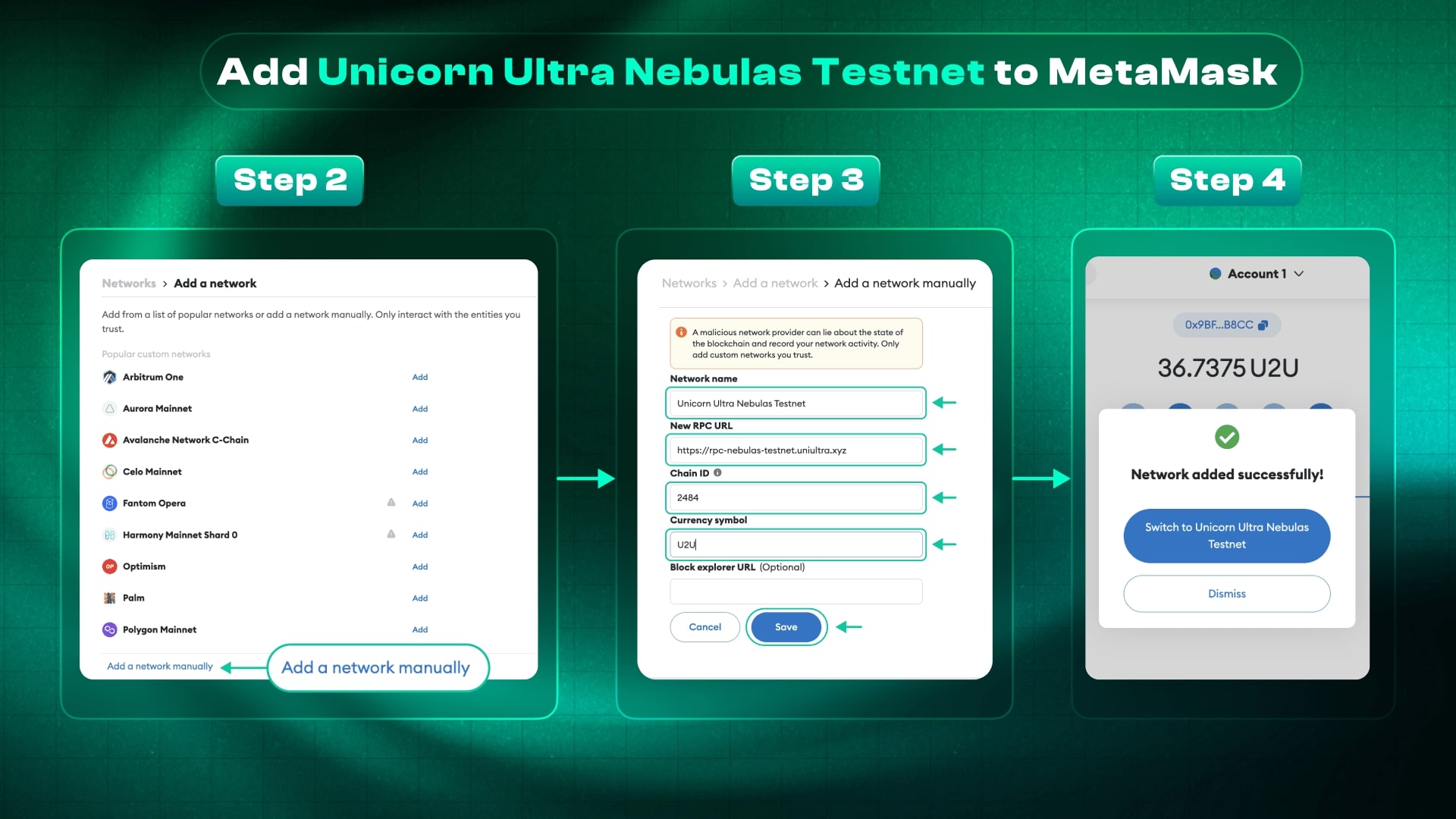 add unicorn ultra nebulas testnet step 2
